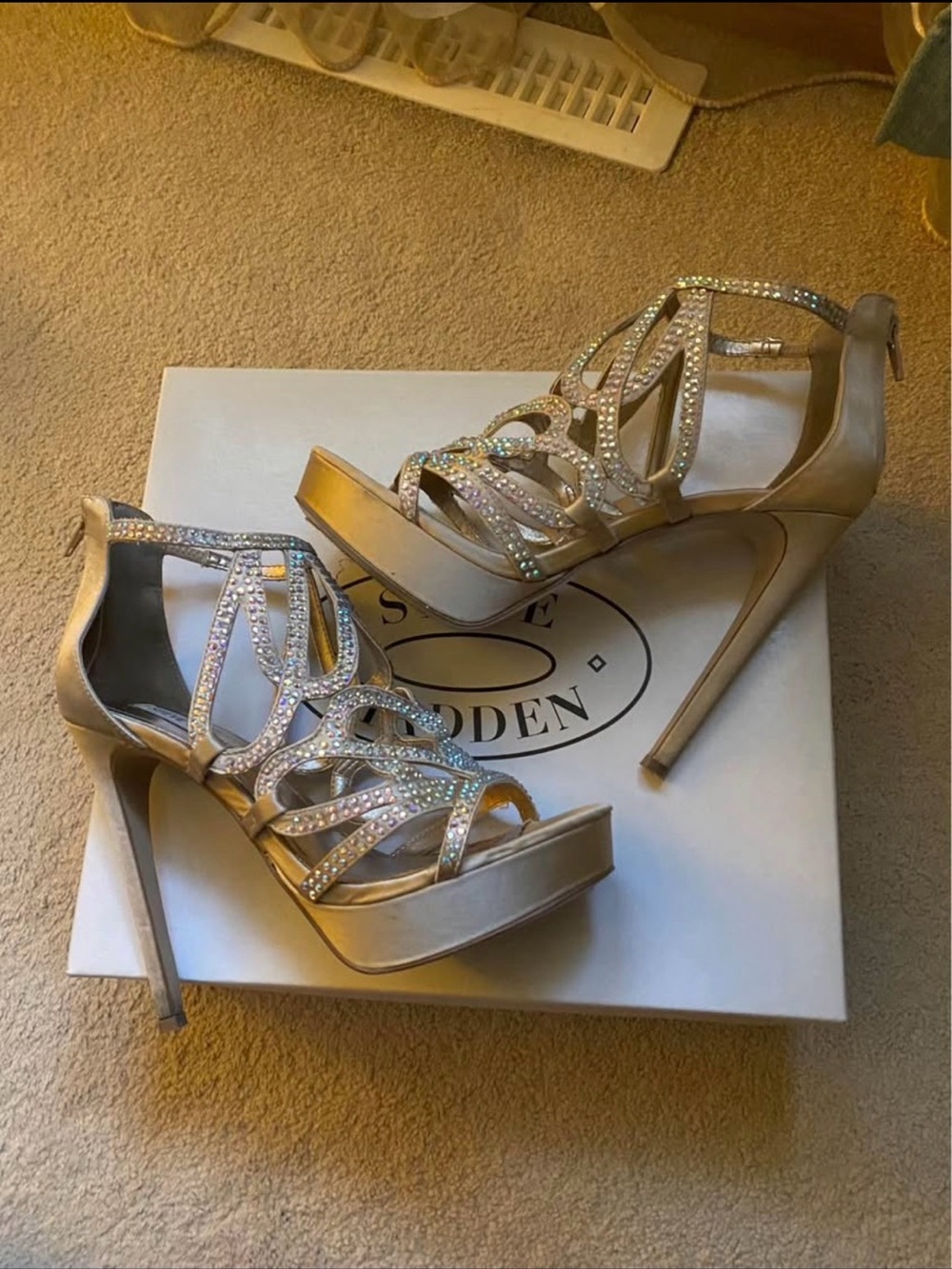 Steve Madden Champagne Crystal Embellished Platform Heels